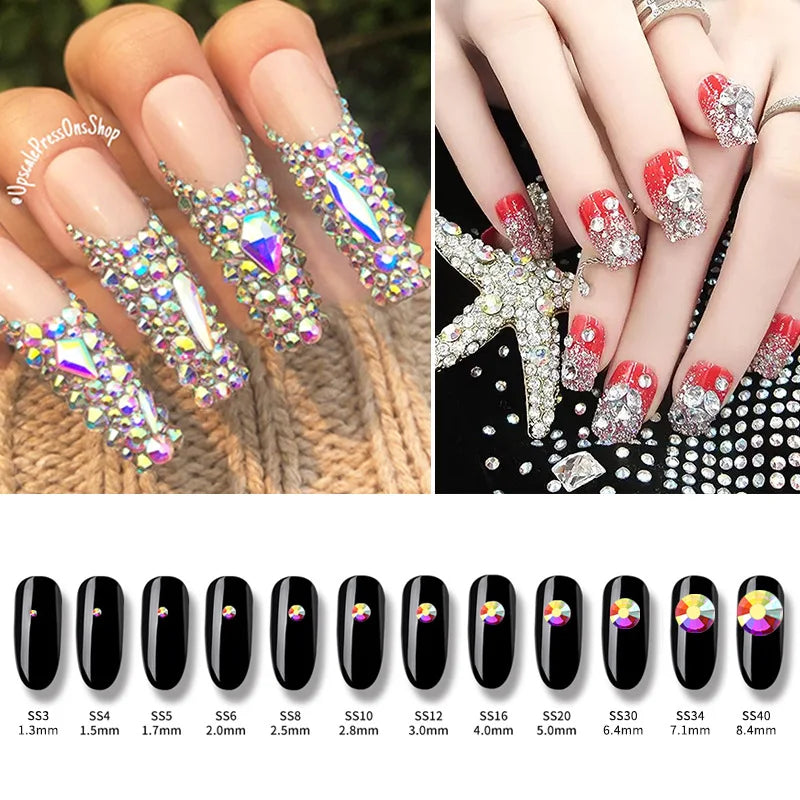 2880PCS SS3-SS20 Multi-colors Mix Size Nail Art Rhinestones Flatback Non Hotfix Crystal Diamonds for 3D Nails Decorations