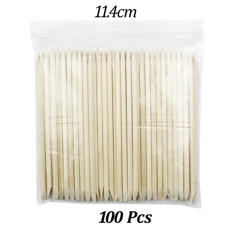 100PCS Cuticle Pusher Remover Nail Art Tools Orange Wood Sticks Rhinestones Picker Bead Pusher Manicure Pedicure Care